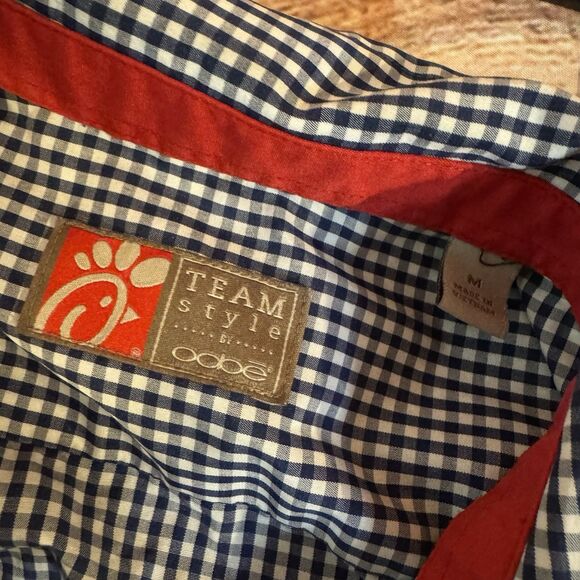 Chick-fil-A Oobe Team Style Uniform Shirt Womens M Blue Gingham Checkered Work - Picture 6 of 6